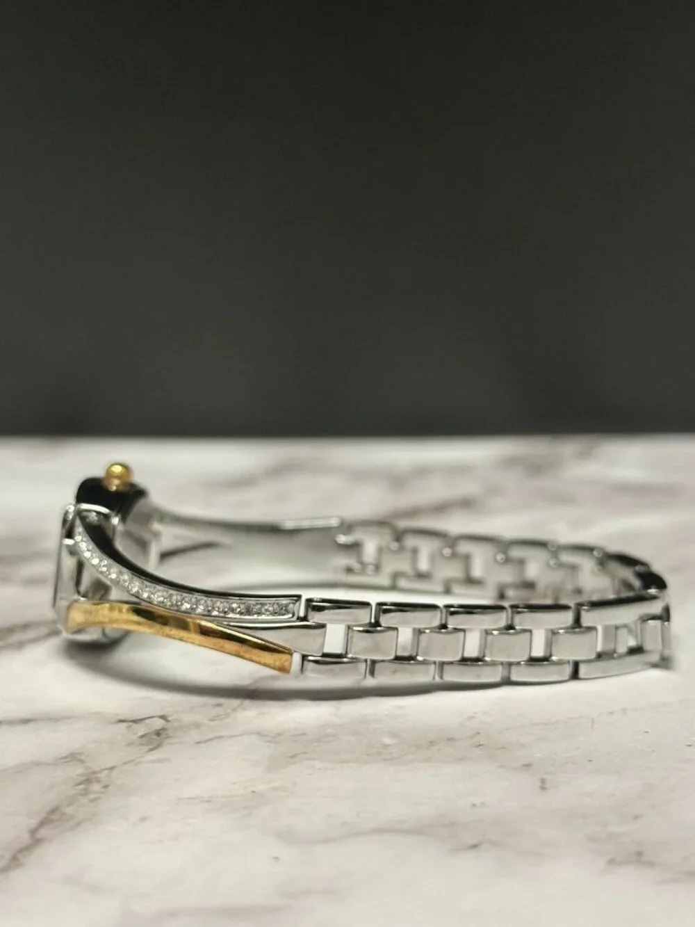 3/$30 Armitron Watch Women Silver Rose Gold Two Tone Crystal Bezel 7.5